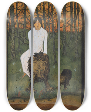 Triptych art skateboard deck of Hugo Simberg The Fairytale I by Hugo Simberg (1873-1917)