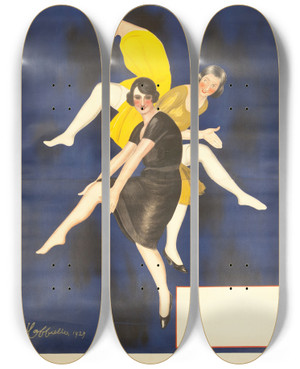 Triptych art skateboard deck of Leonetto Cappiello Le Bas Revel by Leonetto Cappiello (1875-1942)