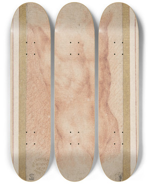 Triptych art skateboard deck of Parmigianino Male Nude Torso With Raised Arms by Parmigianino (1503-1540)