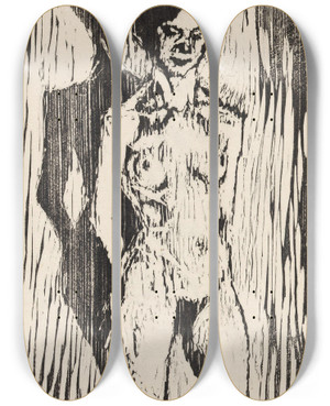 Triptych art skateboard deck of Ludvig Karsten Nude by Ludvig Karsten (1876-1926)