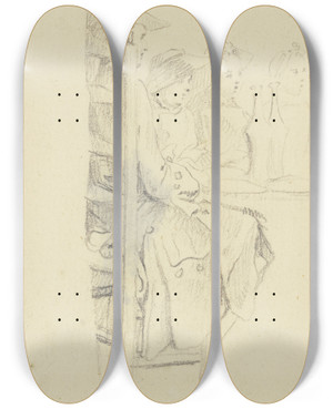 Triptych art skateboard deck of Daniel Nikolaus Chodowiecki Dinner Party by Daniel Nikolaus Chodowiecki (1726-1801)