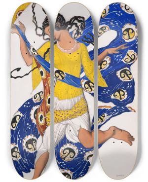 Triptych art skateboard deck of Lon Bakst The Butterfly Costume Design For Anna Pavlova by Leon Bakst (1866-1924)