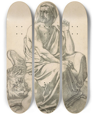 Triptych art skateboard deck of Henri Lehmann St Mark And His Lion by Henri Lehmann (1814-1882)