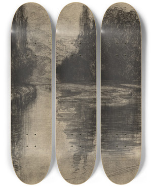 Triptych art skateboard deck of Francis Seymour Haden Evening by Francis Seymour Haden (1818-1910)