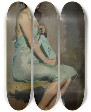 Triptych art skateboard deck of Alice Pike Barney Study Of A Seated Woman by Alice Pike Barney (1857-1931)