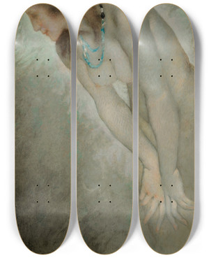 Triptych art skateboard deck of Lucien Lvydhurmer Femme Nue Portant Un Collier by Lucien Lvy-Dhurmer (1865-1953)