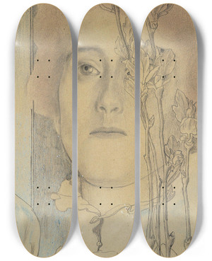 Triptych art skateboard deck of Jan Toorop Portret Van Een Onbekende Vrouw by Jan Toorop (1858-1928)