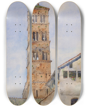 Triptych art skateboard deck of Cass Gilbert Tower San Francisco Romano Rome by Cass Gilbert (1859-1934)