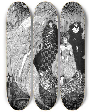 Triptych art skateboard deck of Harry Clarke Down To The Central Earth His Proper Scene by Harry Clarke (1889-1931)