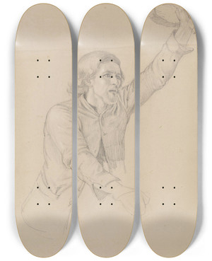 Triptych art skateboard deck of Adolph Tidemand En Dalkar by Adolph Tidemand (1814-1876)