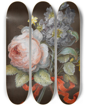 Triptych art skateboard deck of Barbara Regina Dietzsch Blumenzweig by Barbara Regina Dietzsch (1706-1783)