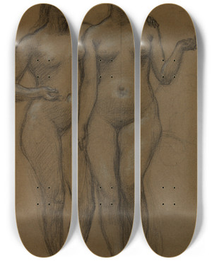 Triptych art skateboard deck of Pierre Puvis De Chavannes Deux Femmes Nues Debout De Face by Pierre Puvis De Chavannes (1824-1898)