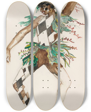 Triptych art skateboard deck of Lon Bakst African Dancer by Leon Bakst (1866-1924)