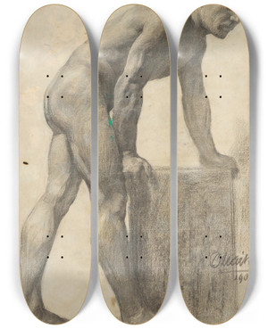 Triptych art skateboard deck of Emil Alexayolexk Study Of Male Nude From The Side by Emil Alexay-Olexk