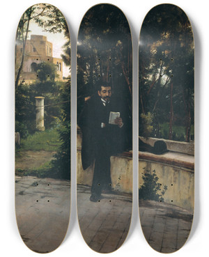 Triptych art skateboard deck of Santiago Rusiol Senyor Quer In The Garden by Santiago Rusinol (1861-1931)