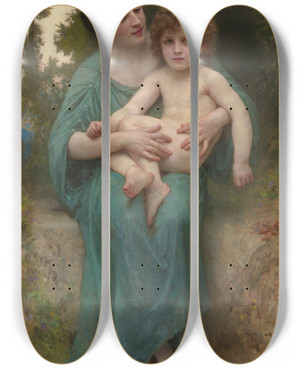 Triptych art skateboard deck of William Bouguereau The Younger Brother by William Bouguereau (1825-1905)