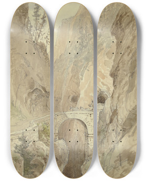 Triptych art skateboard deck of Carl Morgenstern Ansicht Von Der Via Mala An Der Splgenstrae by Carl Morgenstern (1811-1893)