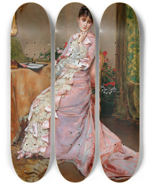 Triptych art skateboard deck of Rogelio De Egusquiza Der Brief by Rogelio De Egusquiza (1845-1915)