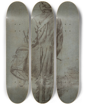 Triptych art skateboard deck of Winslow Homer Drummer Seen From The Back by Winslow Homer (1836-1910)