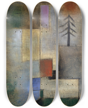 Triptych art skateboard deck of Paul Klee Small Picture Of Fir Trees by Paul Klee (1879-1940)