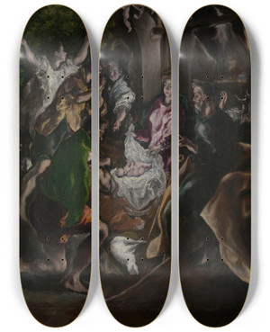 Triptych art skateboard deck of El Greco Domenikos Theotokopoulos The Adoration Of The Shepherds_1 by El Greco Domenikos Theotokopoulos (1540-1614) Triptych art skateboard deck of El Greco Domenikos Theotokopoulos The Adoration Of The Shepherds_1 by El Greco Domenikos Theotokopoulos (1540-1614)