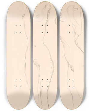 Triptych art skateboard deck of Gustav Klimt Two Nudes The Left One With Raised Arms by Gustav Klimt (1862-1918)