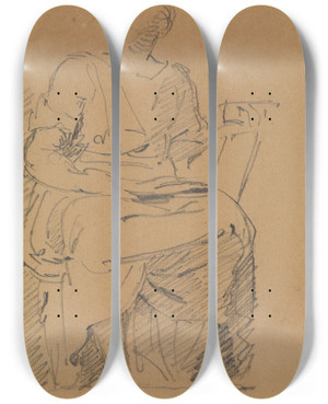 Triptych art skateboard deck of Benjamin Robert Haydon Study Of A Seated Figure by Benjamin Robert Haydon (1786-1846)