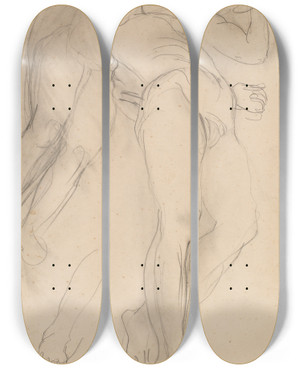 Triptych art skateboard deck of Auguste Rodin Figure Sketch by Auguste Rodin (1840-1917)