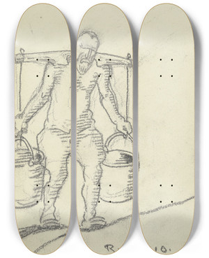 Triptych art skateboard deck of Rudolf Gudden Donkey Rider by Rudolf Gudden (1863-1935)