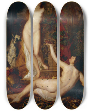 Triptych art skateboard deck of Eugen Felix Two Bacchants by Eugen Felix (1837-1906)