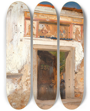 Triptych art skateboard deck of Carl Wuttke Studie Aus Sdtirol by Carl Wuttke (1849-1927)