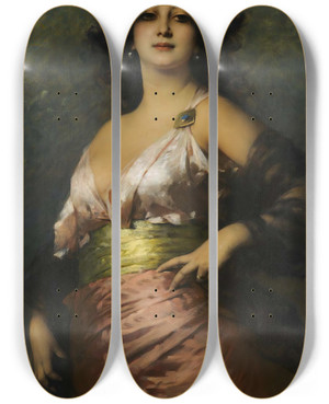 Triptych art skateboard deck of Nathaniel Sichel An Exotic Beauty_1 by Nathaniel Sichel (1843-1907)