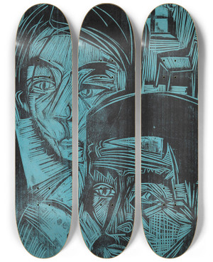 Triptych art skateboard deck of Ernst Ludwig Kirchner Bauernpaar In Der Htte Andres Und Annamargret Mller by Ernst Ludwig Kirchner (1880-1938)