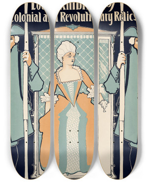 Triptych art skateboard deck of Elisha Brown Bird Daughters Of The Revolution by Elisha Brown Bird (1867-1943)