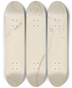 Triptych art skateboard deck of Gustav Klimt Half Nude With Raised Arms by Gustav Klimt (1862-1918)