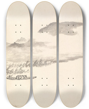 Triptych art skateboard deck of Min Zhen River Landscape by Min Zhen (1730-1788)