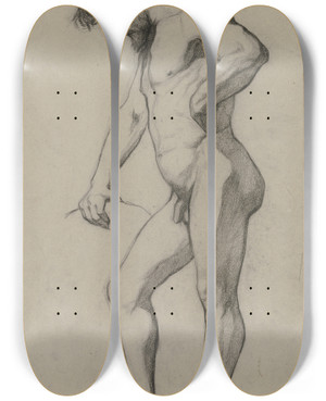 Triptych art skateboard deck of Victor Mller Stehender Mnnlicher Akt Nach Links Mit Gesenktem Kopf Die Linke In Die Hfte Gesttzt by Victor Muller (1829-1871)