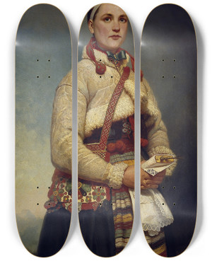 Triptych art skateboard deck of Gottfrid Virgin Girl From Dalarna by Gottfrid Virgin (1831-1876)