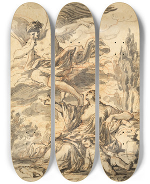 Triptych art skateboard deck of Etienne Pierre Adrien Gois Angel Appearing To Hagar And Ishmael by Etienne Pierre Adrien Gois (1731-1823)