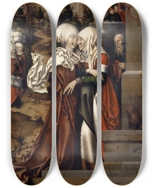 Triptych art skateboard deck of Hans Fries The Visitation by Hans Fries (1465-1523)