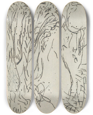 Triptych art skateboard deck of Erich Wichmann Geabstraheerd Bosgezicht_2 by Erich Wichmann (1890-1929)