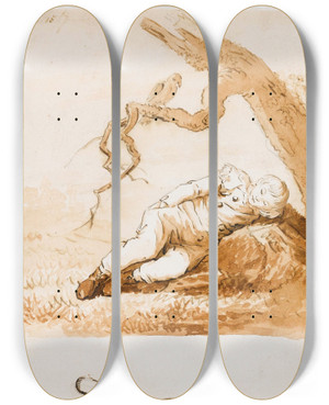 Triptych art skateboard deck of Caspar David Friedrich Sleeping Boy by Caspar David Friedrich (1774-1840)