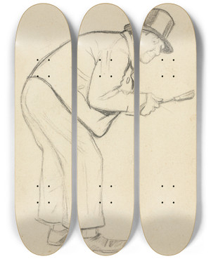 Triptych art skateboard deck of Charles Samuel Keene Study For A Woman Hater by Charles Samuel Keene (1823-1891)
