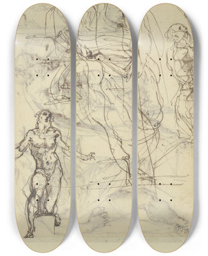 Triptych art skateboard deck of Agostino Carracci Studien Zu Einem Heiligen Hieronymus_1 by Agostino Carracci (1557-1602)