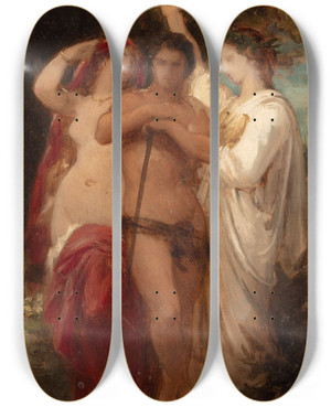 Triptych art skateboard deck of William Bouguereau Etude Pour Hercule La Croise Des Chemins by William Bouguereau (1825-1905)