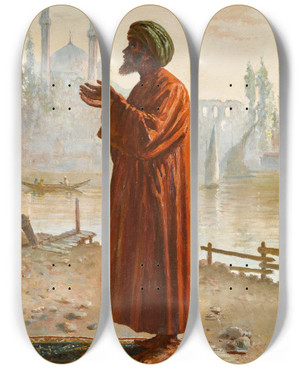 Triptych art skateboard deck of Leonardo De Mango The Prayer by Leonardo de Mango (1843-1930)