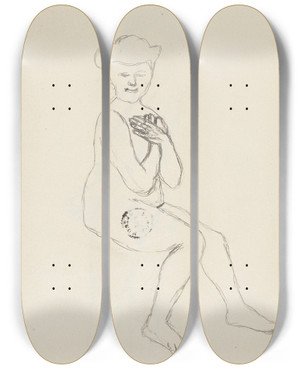 Triptych art skateboard deck of Adolf Sternschuss Akt Siedzcej Kobiety Zasaniajcej Skrzyowanymi Domi Biust by Adolf Sternschuss (1873-1915)