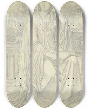 Triptych art skateboard deck of Ferdinand Fellner Eine Dame An Einem Brunnen Sitzend Mit Lektre Beschftigt by Ferdinand Fellner (1799-1859)