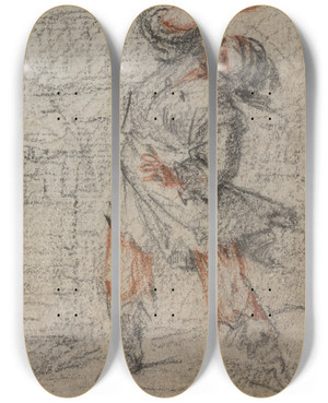 Triptych art skateboard deck of Francesco Montelatici Dream Of A Man Fleeing by Francesco Montelatici (1601-1661)