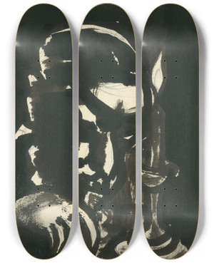 Triptych art skateboard deck of Kontantn Bauer Mu Pri Svieke Kontantn by Konstantin Bauer (1893-1928)
